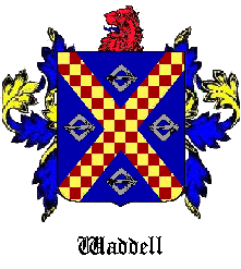 Waddell Arms: Azure, a saltire chequy or and gules between four buckles argent.